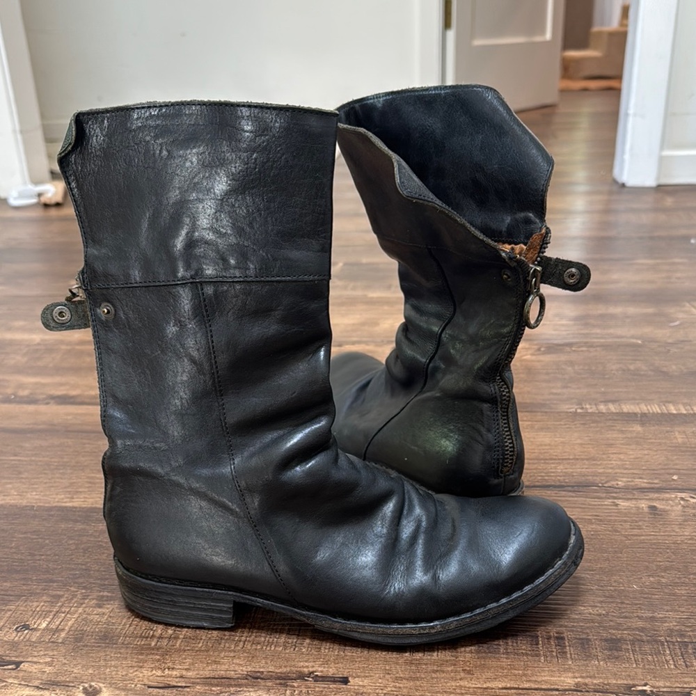 Florentini + Baker mid black moto boots, size 38